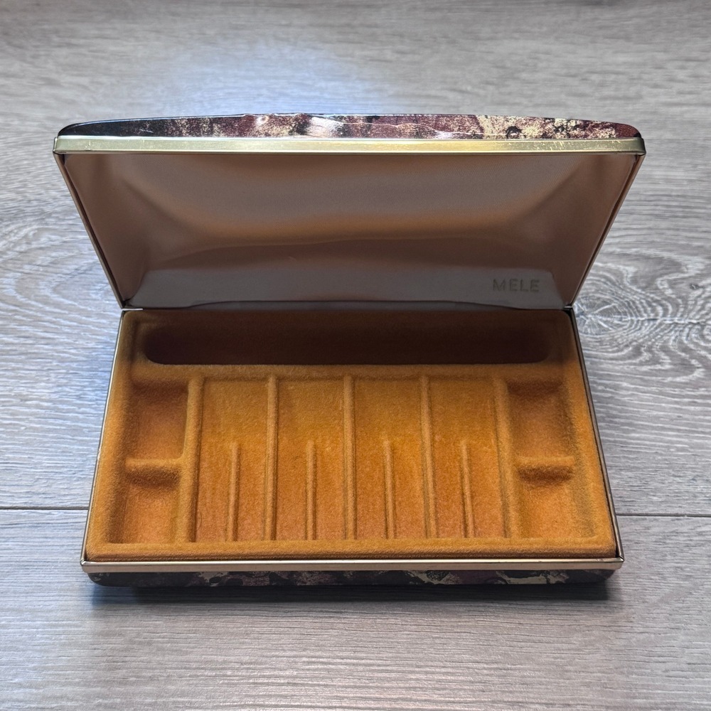 Vintage Mele Jewelry Box‎ Abstract Brown Gold Splatter Travel Case Multi Section